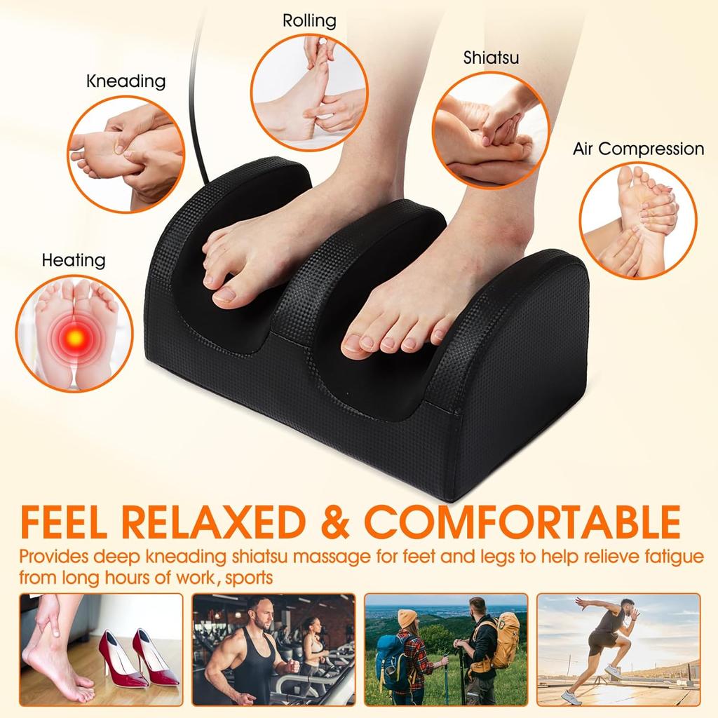 Massageador de Pés Shiatsu Massageador de Panturrilha com Calor, Massageador de Tecido Profundo para Fascite Plantar, Alívio da Dor, Promove a Circulação Sanguínea