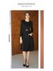 Women's 2024 High-End Black Trench Coat Style Suit Dress with Waist-Cinch & Flared Skirt