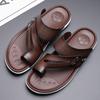 Men Flats Slippers Summer Brown Wide Head Roman Sandals Retro Flip Flops Black Leather Beach Shoes Plus Size
