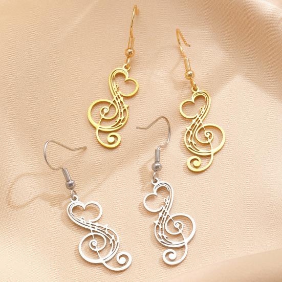 1 Pair Women Earrings 304 Stainless Steel Lightweight Hollow Design Music Note Heart Shape Hook Earrings Jewelry Gift