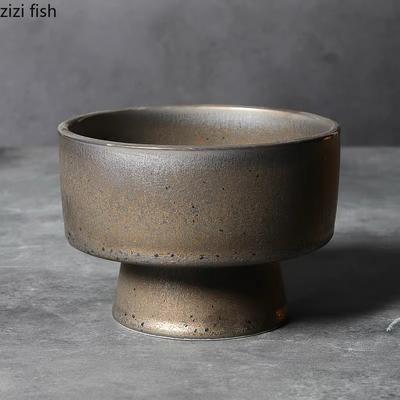 Vintage Keramik Dessertteller mit hohem Fuß Rostglasiert Obstteller Snackteller Sushi-Teller Molekularküche Spezialgeschirr