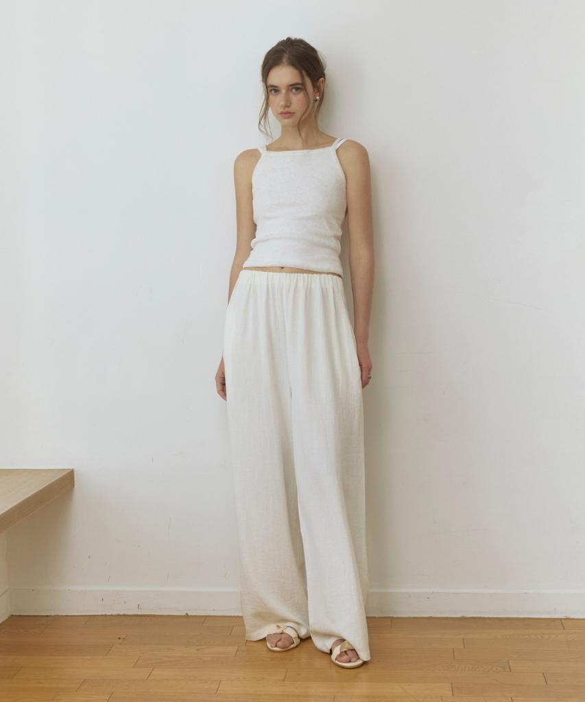 ADAUL Linen Hidden Banding Wide Pants - Ivory