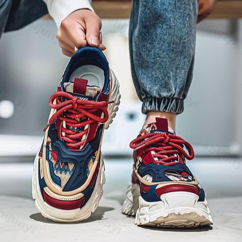 Fashion Niche Design Men's Low Top Thick Soled Casual Shoes 2025 Autumn New Fashion Trend Versatile Comfortable Non Slip Chunky sneakers