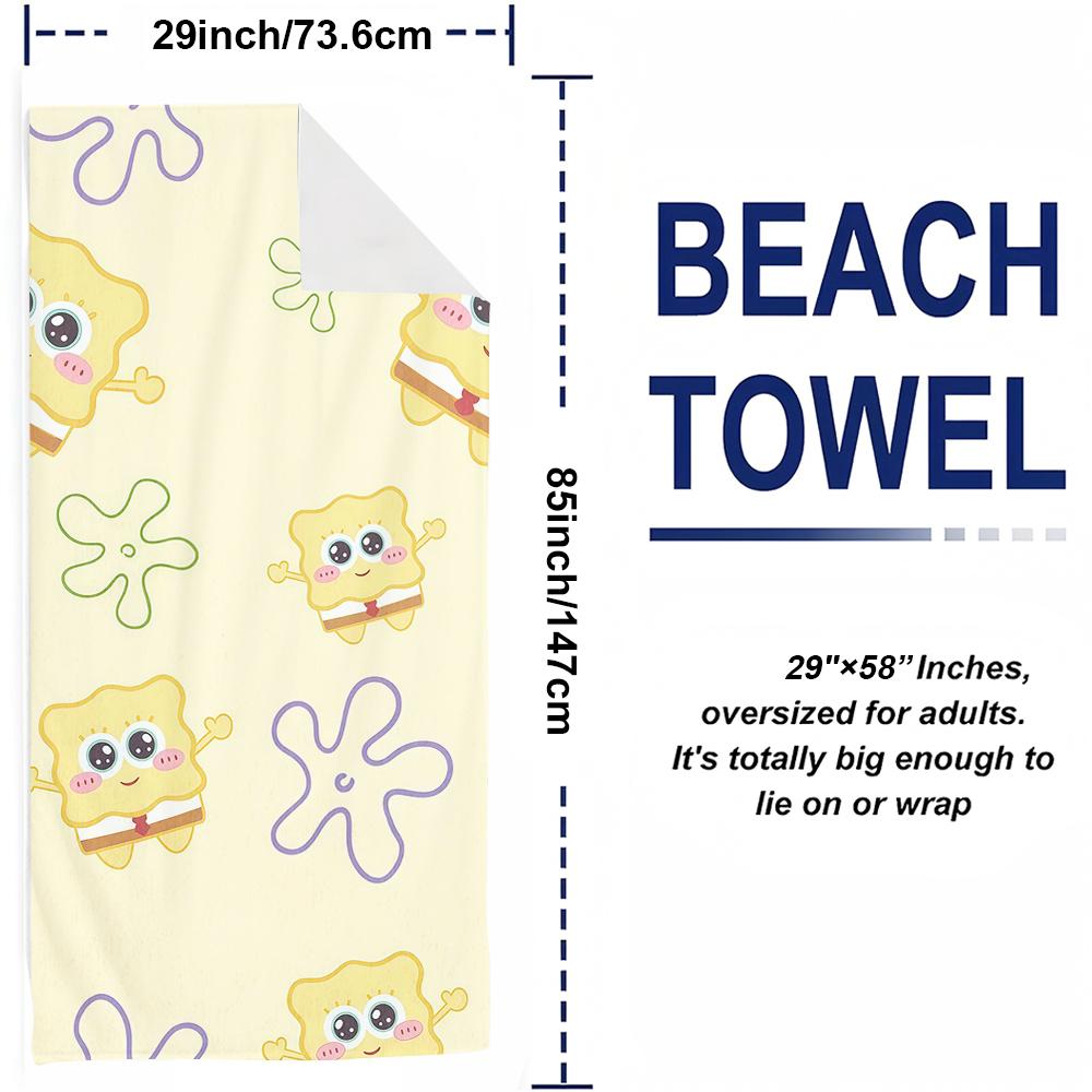 Cute Chibi S-Sponge BobS Soft Portable Travel Towel Unisex Lightweight Microfiber Oversized Sand Free Quick Dry Beach Towel