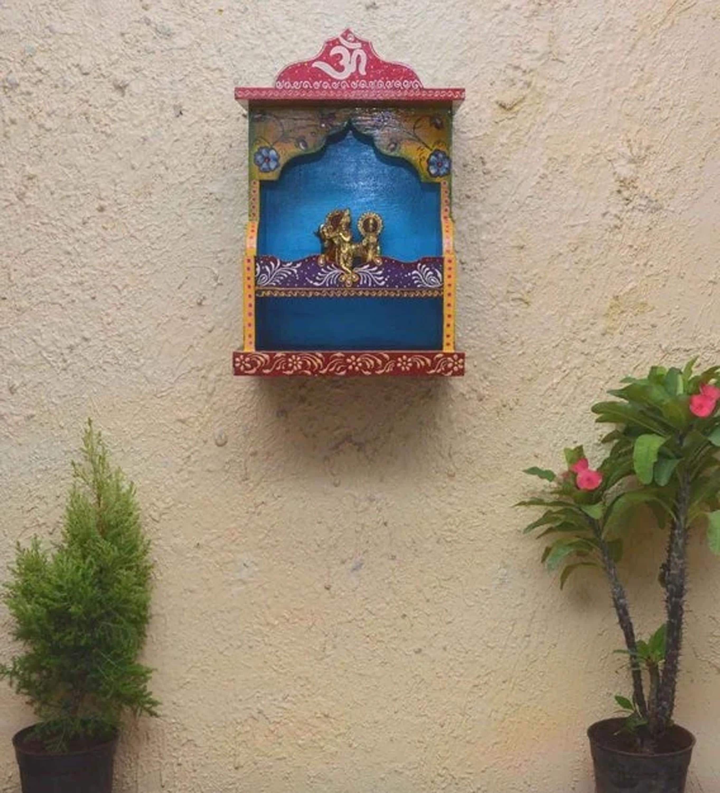 

Храм ручной работы из дерева: Синий раджастанский настенный декор 24” X 12” X 30” (l x w x h) разноцветный