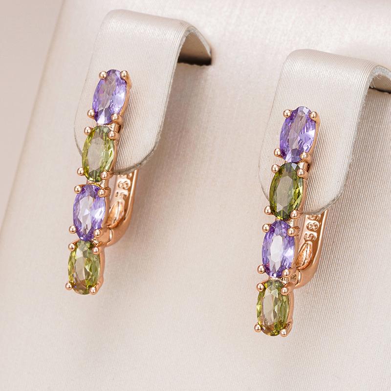 Kienl  Mix Purple Green Natural Zircon Dangle Earring For Women Luxury Design  Rose Gold Color Best Gift Vintage Jewelry