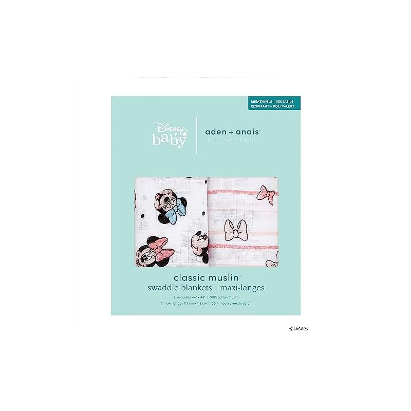 Aden + anais essentials Пеленка-кокон Минни Маус, 2 шт., 112 x 112 см, Дизайн Disney, Муслиновый хлопок, Для новорожденных, SWADAEDESWC20005DIJB