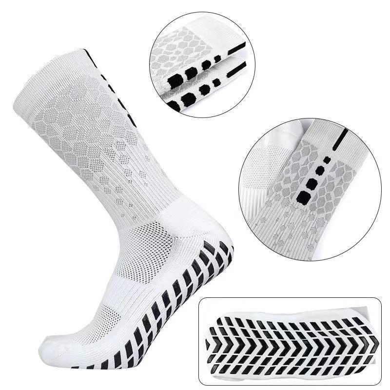Grid Towel Bottom Mid-Calf Non-Slip Football Training Socks - Thickened Glue-Dot Design for Professional Sports Competition.
