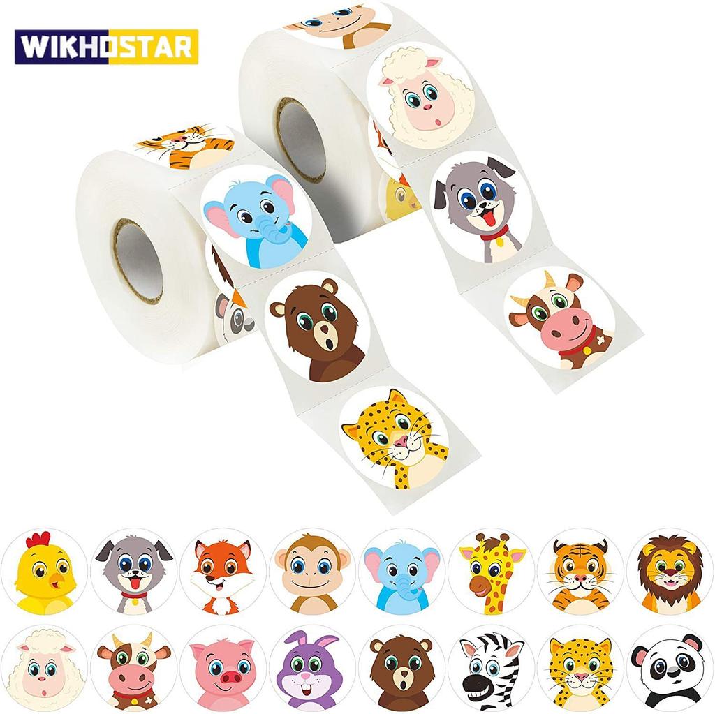 500Pcs/Roll Cartoon Animal Reward Stickers 2.5cm/1.0in Diy Decor Perfect For Learning Games Notebook Pad Fridge Gift Seal Labels