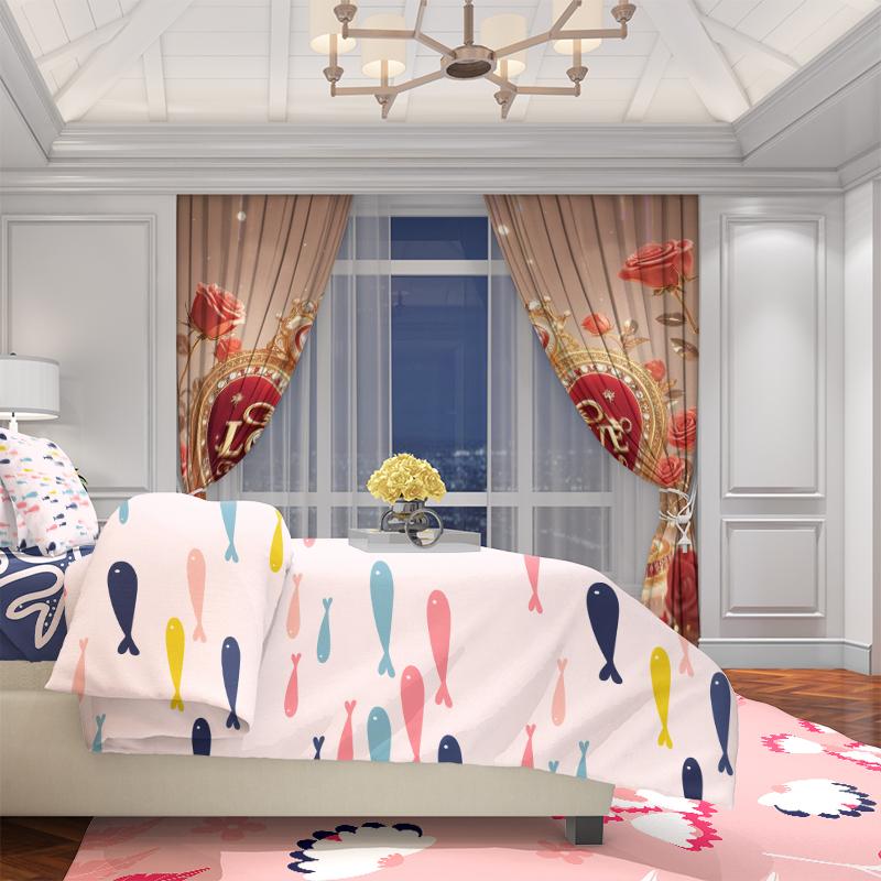 2pcs- Valentine's Day LOVE- Printed curtain 100% polyester material, suitable for home decoration (excluding poles)