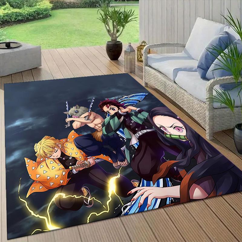Demon Slayer2 Flannel Pattern Square Carpet,Area Rug,Carpet Rug for Living Room Bedroom Sofa Playroom Decor,Non-slip Floor Mat