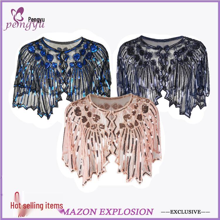 Top Xale de Noite Feminino Vintage Anos 1920 com Lantejoulas e Contas
