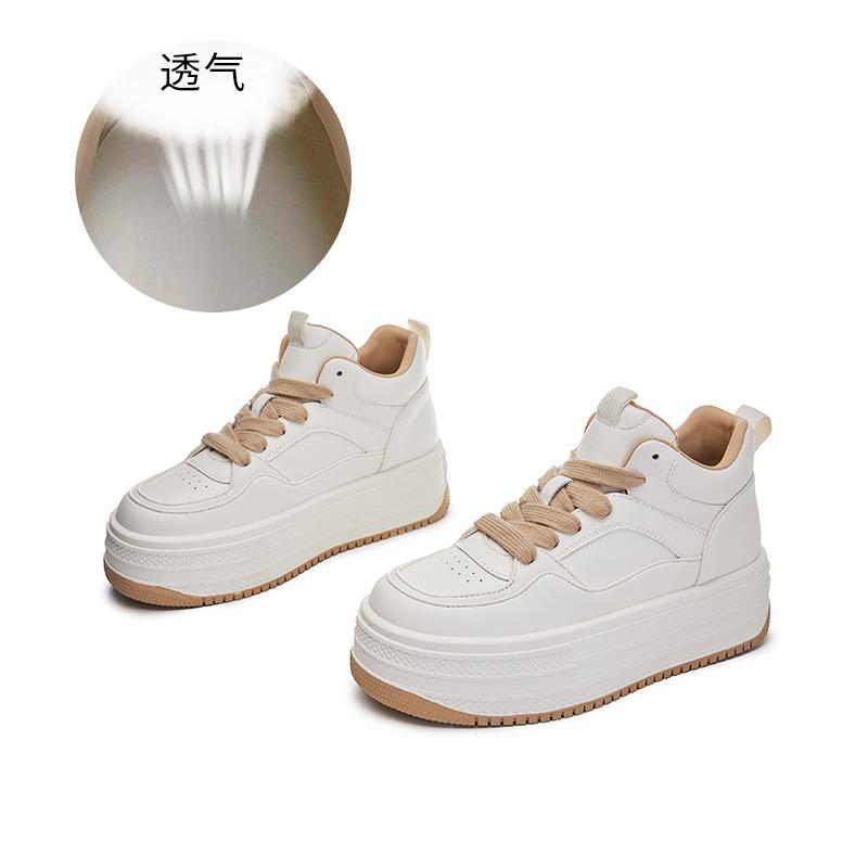 

Кожаные высокие белые туфли женские 2025 весна новые туфли на толстой подошве увеличивающие рост туфли спортивная обувь повседневная универсальная обувь детская 40