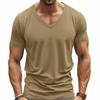 Men Summer T-shirt Short Sleeves V Neck Solid Color Quick-drying Loose Pullover Mid Length Top for Sport Office Dating