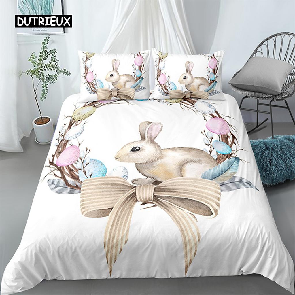 Niedliches Bettwäscheset mit Cartoon-Motiv, Hund/Kaninchen, nordisch, Kingsize, Einzelbett, Zwilling, 90/135/150, Bettbezug 240×220, Bettbezug für Mädchen, Jungen, Kinder, Teenager, Geschenk