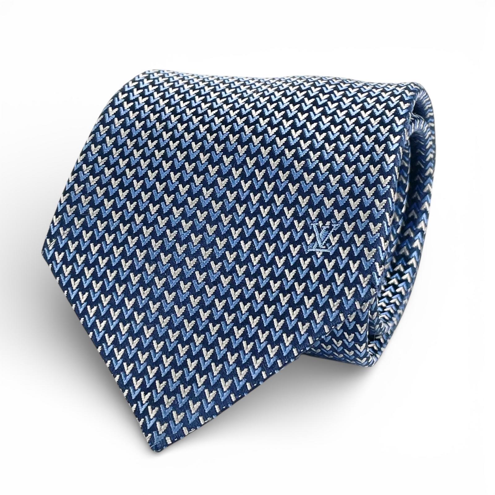 Excellent LOUIS VUITTON tie LV embroidery blue silk mens M71695 Used