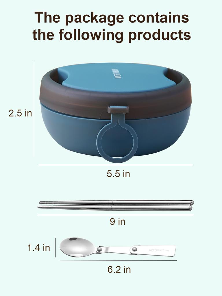 WORTHBUY Portable Bento Box With Chopsticks Spoon 304 Stainless Steel Anti Scalding Food Container Large Capacity Lunch Box