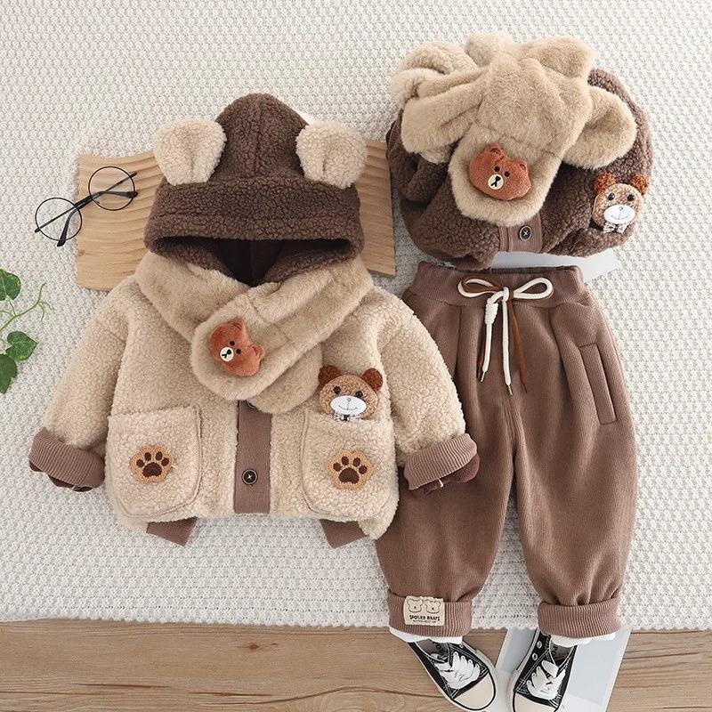 Girl Baby Clothing Set Boys Winter Fashionable Baby Children's Thick Coat Pants Two Piece Set
