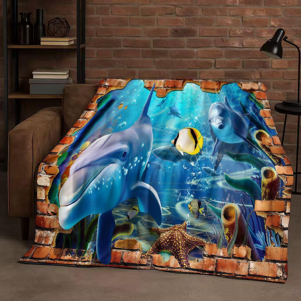 3D Illusion Underwater World Breaking Wall Art Flannel Blanket,Ultra Soft Warm Plush Throw for Home Bedroom Bed Sofa Cover Gift