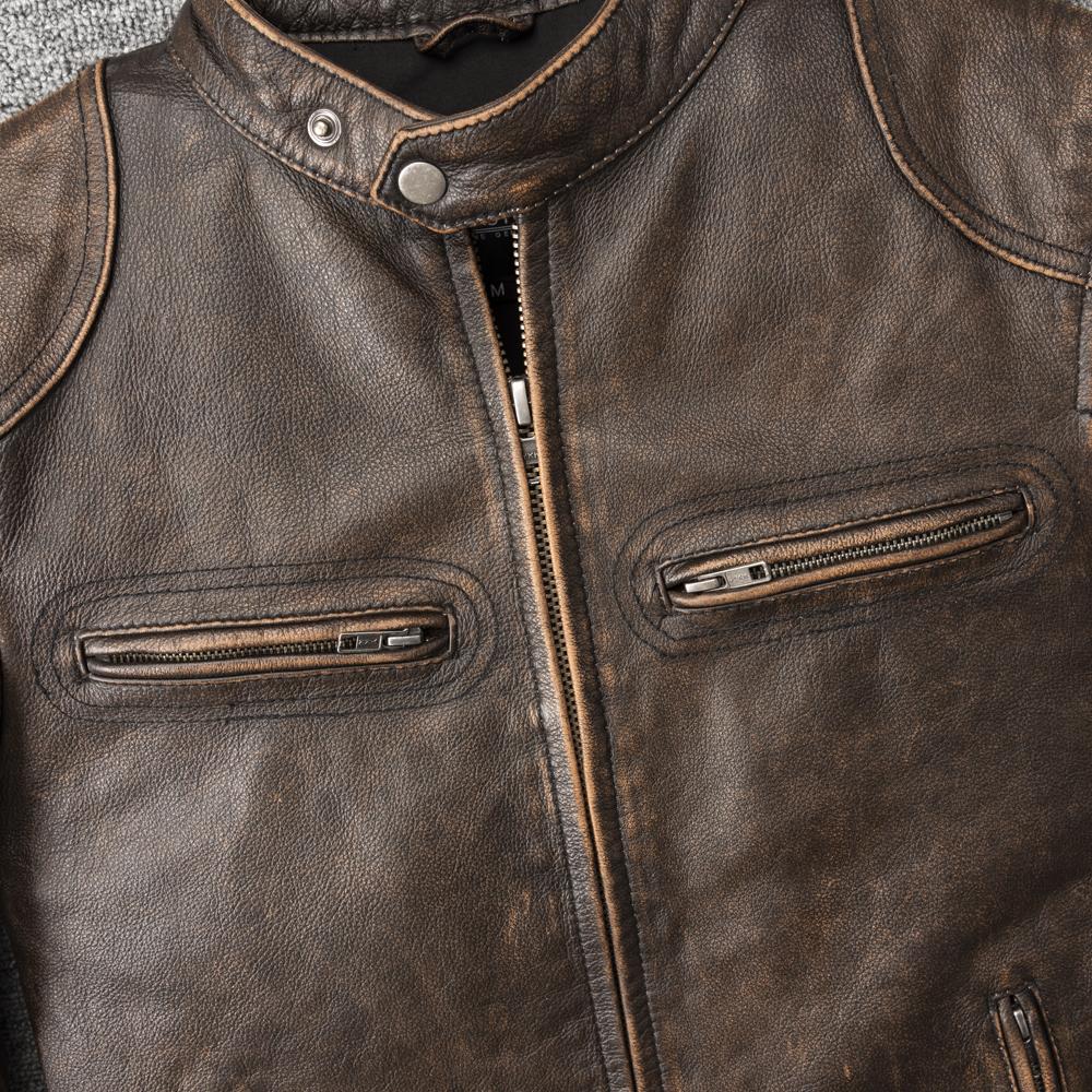 Vintage Yellow Brown Genuine Cow Men Leather Jacket Soft Slim Fit Short Slim Real Cowhide Bomber Coat Spring Autumn
