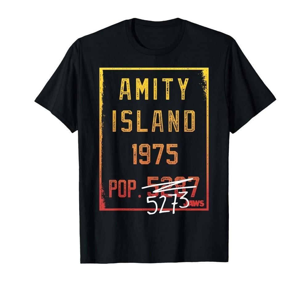 

Jaws Amity Island 1975 Population Graphic T-Shirt T-Shirt 4XL