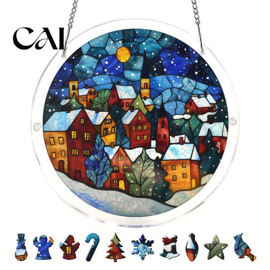 Stained Glass Window Art Christmas Acrylic Puzzle Suncatcher, Holiday Tree Snowman Stockings Red Bird Sun Catcher Suncatcher Kit for Adults,