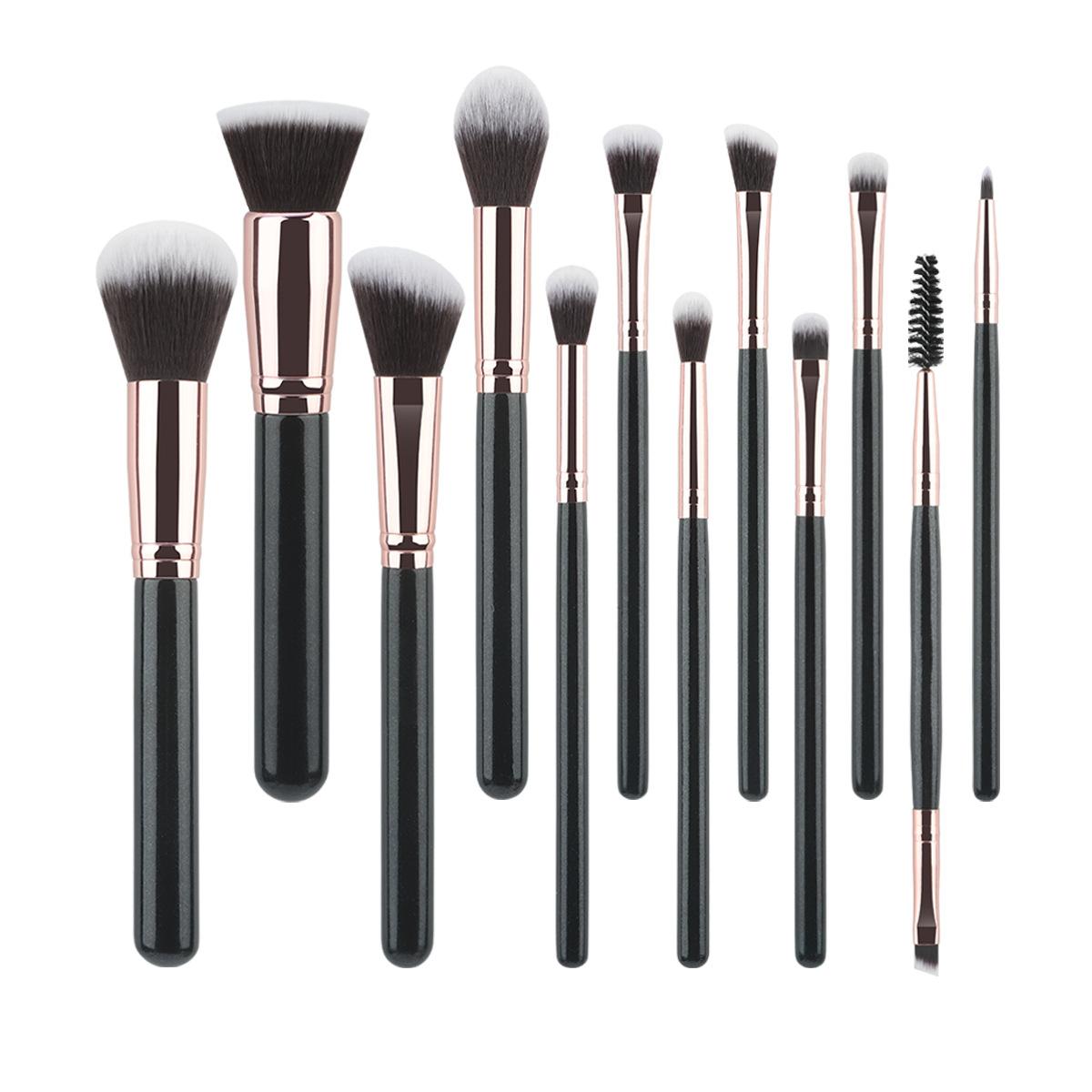 12 Black Gold Makeup Brush Set Soft Hair Loose Powder Brush Foundation Brush Highlight/Brightening Brush Eyeshadow Brush