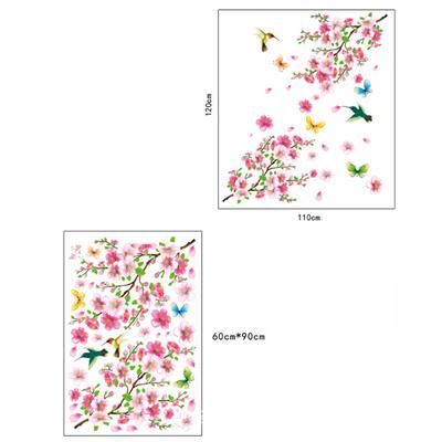 Belle fleur de pêcher oiseaux Art PVC Stickers muraux amovibles Décoration d'intérieur