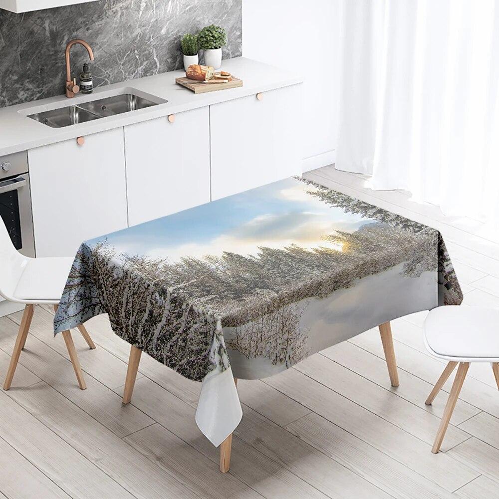 Winter Snow Tablecloth Beautiful  Anti-fouling Waterproof Rectangular Kitchen Table Home Decoration