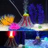 Aquarium Volcano Ornament Kit Mini Volcano with Air Stone Bubbler LED Spotlight Pump Miniature Resin Volcano for Fish Tank Decoration