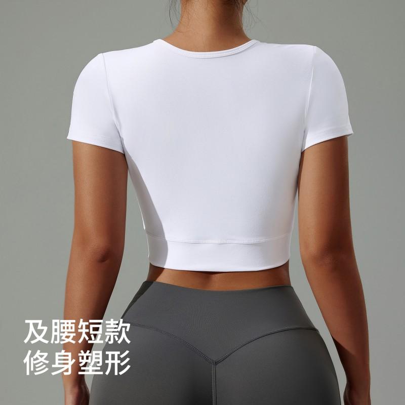 Womens Yoga T-Shirt Crop Top Short Sleeve High Stretch Breathable Fitness Workout Tee