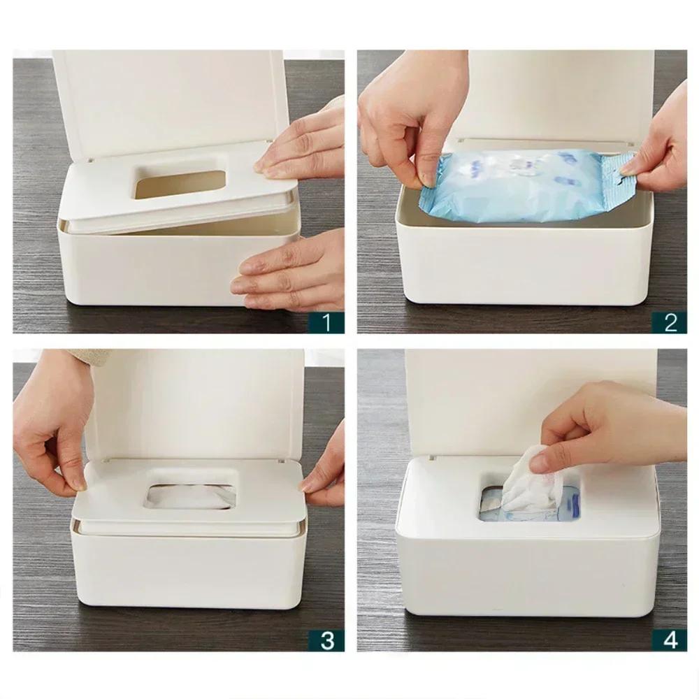 1PC Desktop Tissue Box, One Click Portable Mask Storage Box, Sealed Wet Tissue Storage Box, Home Office Paper Drawer Box
