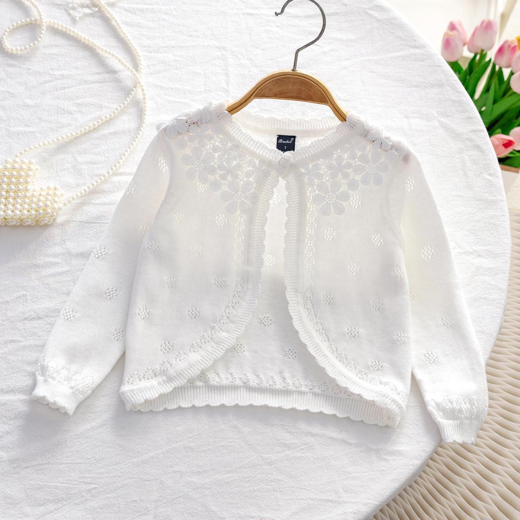 Children's Wear Girls' Knitted Cardigan Coat Fine Wool Round Neck Thin Children's Sweater