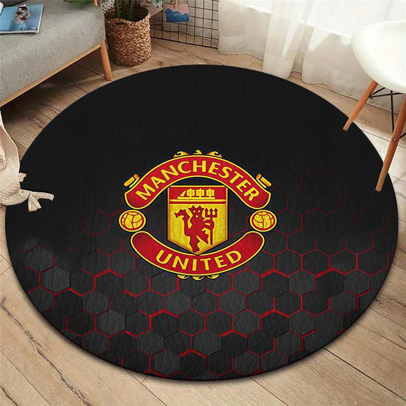 Manchester United F Round Area Rug,Carpet Rug for Living Room Bedroom Sofa Playroom Decor,Non-slip Floor Mat