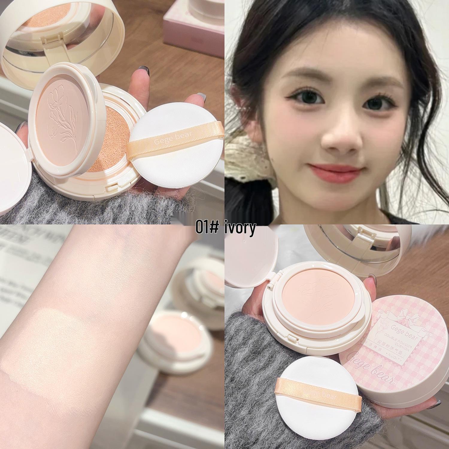 Gege Bear Double-layer Moisturizing Brightening Loose Powder Cushion for Women 13g base + 8g refill