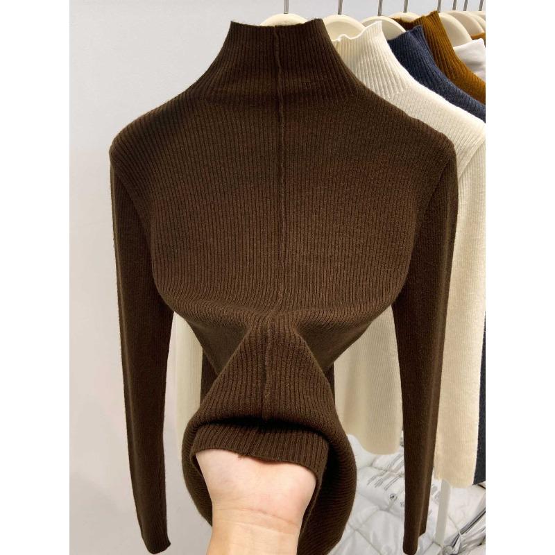 Texture inside top women's turtleneck knitted sweater autumn and winter new front shoulder long sleeve temperament high-end bottoming sweater