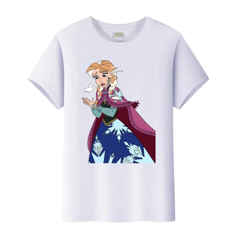 

Sweet Disney Frozen Elsa Anna Cartoon Tees Loose T-shirt Streetwear Blouses Children Tops O-Neck Tshirt Girls Clothes Gift 160