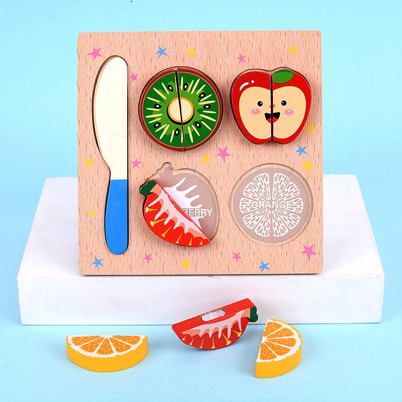 Wooden Puzzle Block Set For Kids With Colorful Fruit And Animal Designs For Early Education