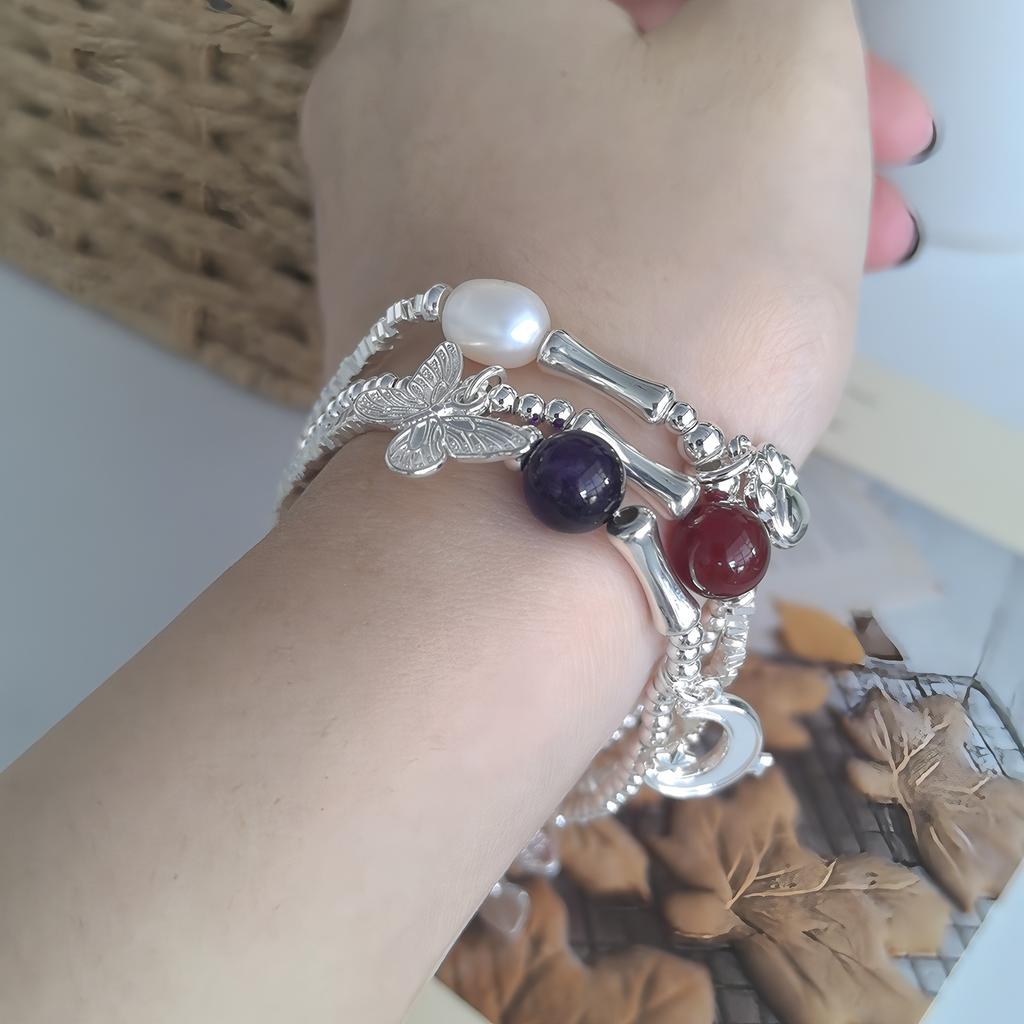 Elegant Handcrafted Natural Stone Bead Chain Bracelet, Timeless Design Suitable for Any Occasion