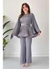 Nuovo Set Moda Donna 2024: Top Pieghettato con Lacci e Pantaloni a Gamba Larga