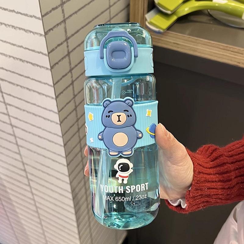 600 ml Kreskówkowy Dziecięcy Plastikowy Kubek ze Słomką Letni Studencki Kubek ze Słomką Przenośny na Zewnątrz Kreskówkowy Bidon Butelka na Wodę