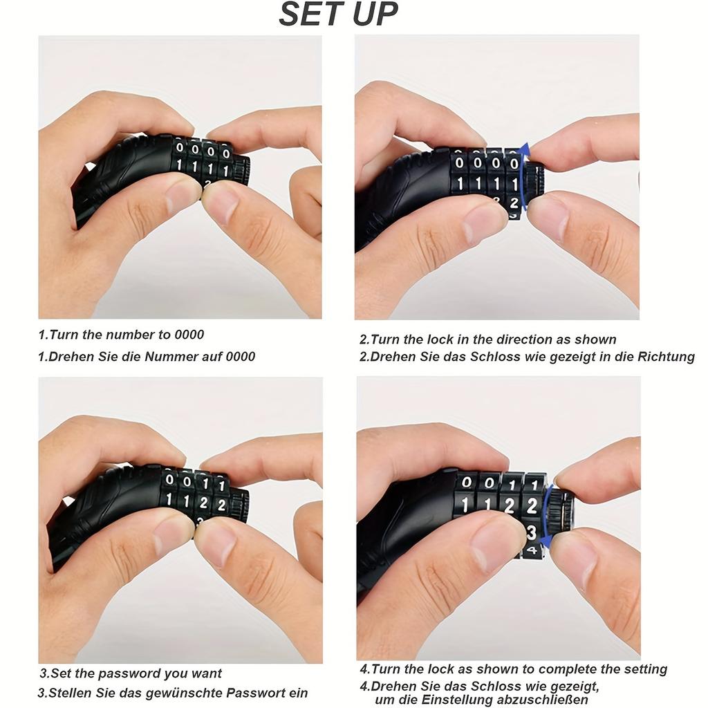 Bike Lock Mountain Bike Portable Security 4-digit Code Bike Lock for Bicycle Motorcycle Scooter