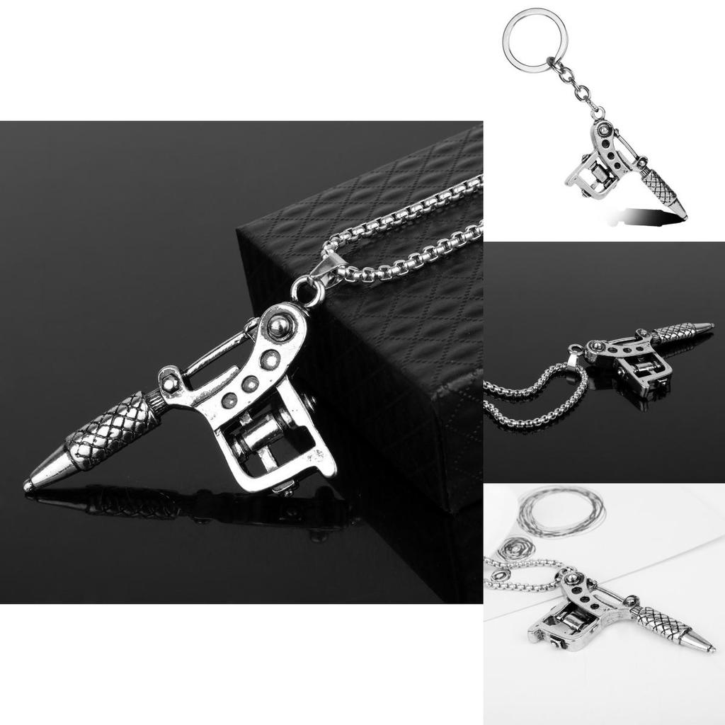 Tattoo Machine Shape Geometric Pendant Necklace With Alloy Charm For Travel Gifts