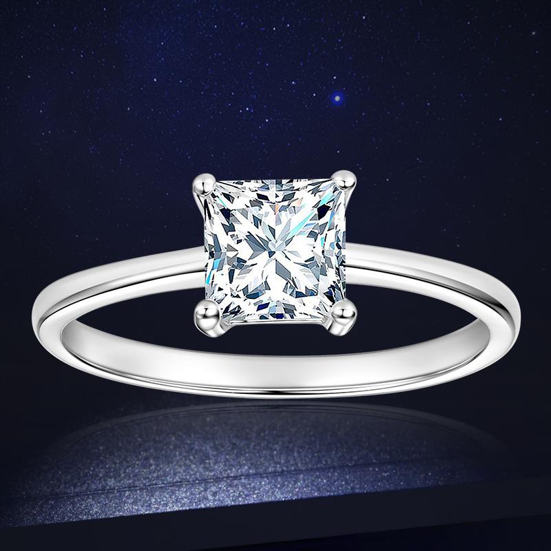 Rrjzz Prinzessschliff VVS1 CZ Labordiamant Solitärring Silber Goldfarbe Damen Verlobungsringringe für Hochzeit Feiner Schmuck