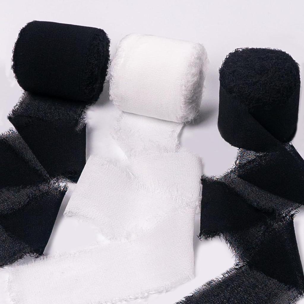 3 Roll/set 5m Frayed Edged Satin Handmade Chiffon Silk Ribbon For Wedding Invitation Bouquets Birthday Party DIY Decoration Gift