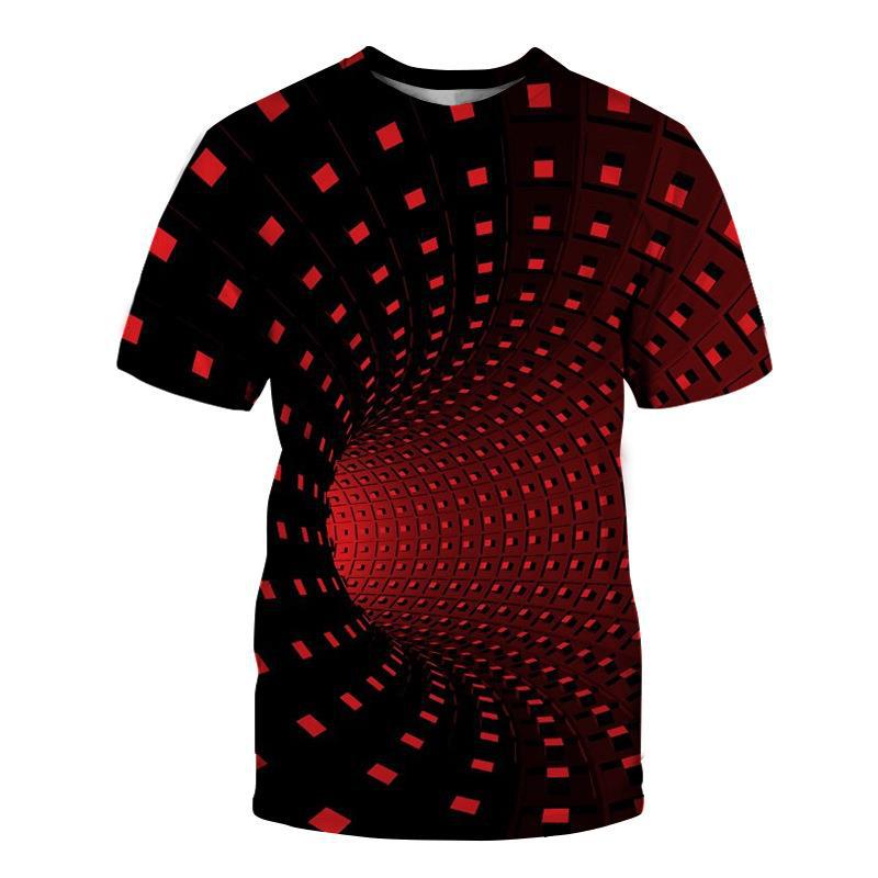 Summer Men s 3D Digital Printed T-shirt with Geometric Printing Space Short Sleeved Men s T-shirt S