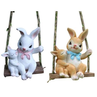 Lovely Mother And Baby Rabbit Easter Swing Ornament Durable Resin Rabbit Swing Home Decors For Year Round Display