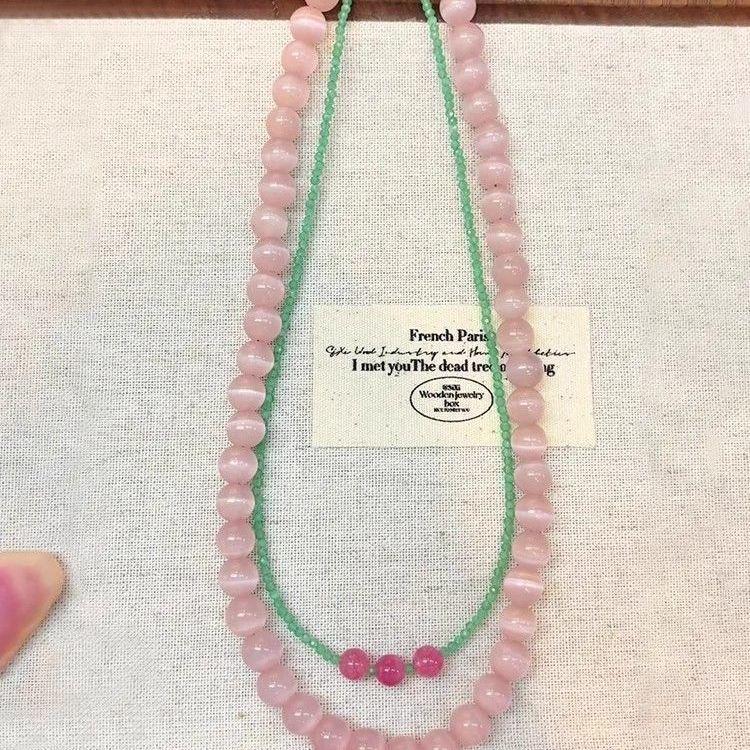 Spring Peach Blossom Pink Beaded Necklace: New Chinese Style, Luxurious, Lightweight Clavicle Chain
