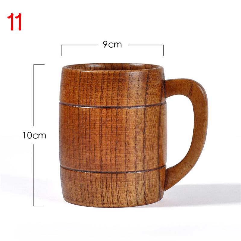Wooden Cup Wood Coffee Tea Beer Juice Milk Water Mug Coffee Beer Mug with Wood Handle Retro Office Kitchen Drinkware Accessories
