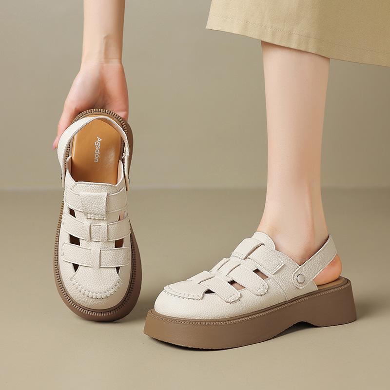 Augustine Roman sandals women's new summer models in 2025 wear two thick-soled bag heads with skirts and half slippers outside